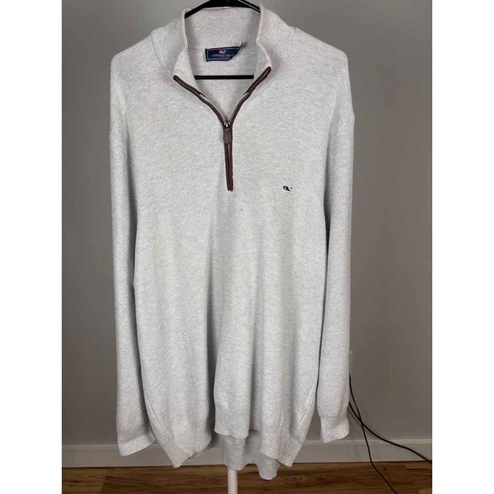 Vineyard Vines Mens XXL‎ Quarter Zip Pullover Sweater Light Gray Textured Knit